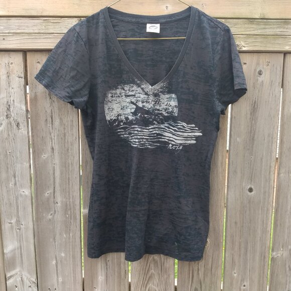 Vintage Roxy T-Shirt Y2K 2000s Sheer Burnout Graphic "I Want the Sun" V-Neck - Picture 1 of 11